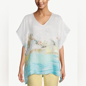 Chico’s Island Print 100% Linen Poncho Size S/M.